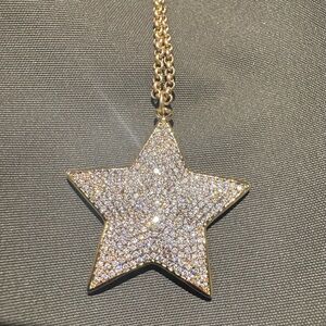Gold Star Pendant Necklace Sparkly Gold Tone Rhinestone Star Pendant Necklace
